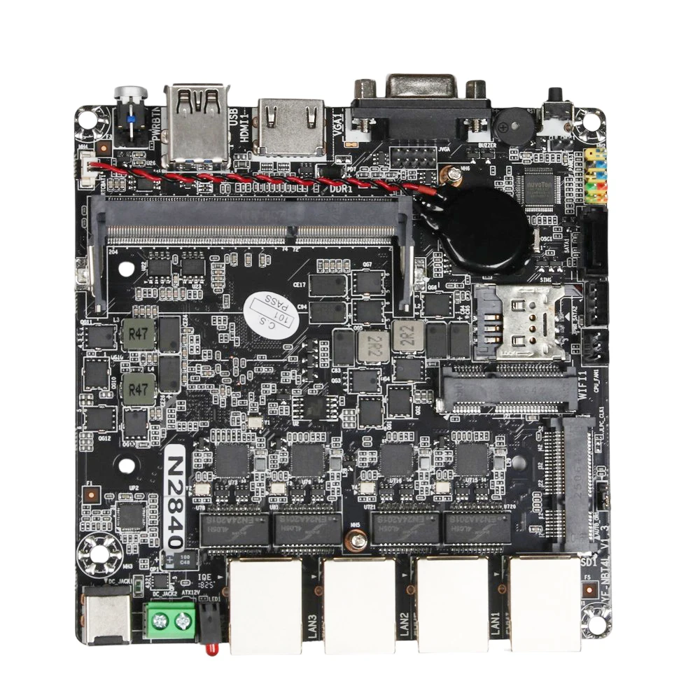 120x120mm Mini ITX X86 PC M​otherboard intel Celeron N2830 CPU 4x 2.5G Ethernet HDMI VGA 2xUSB Mini PICE SIM Slot SATA mSATA