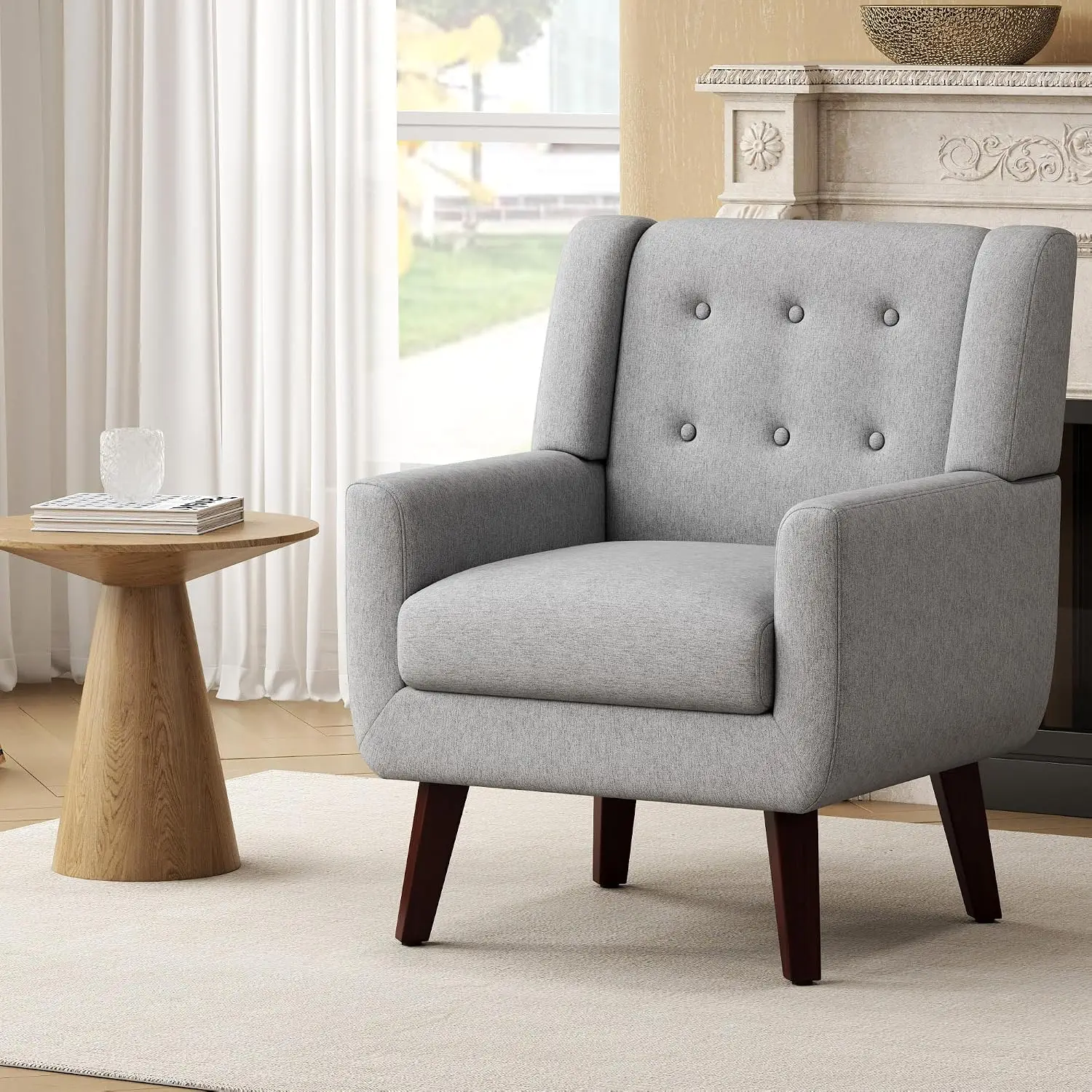 Linen Accent Armchair Mid Century Modern Button Tufted Upholstered Comfy Reading & Vanity Chair Living Room Bedroom, Customized