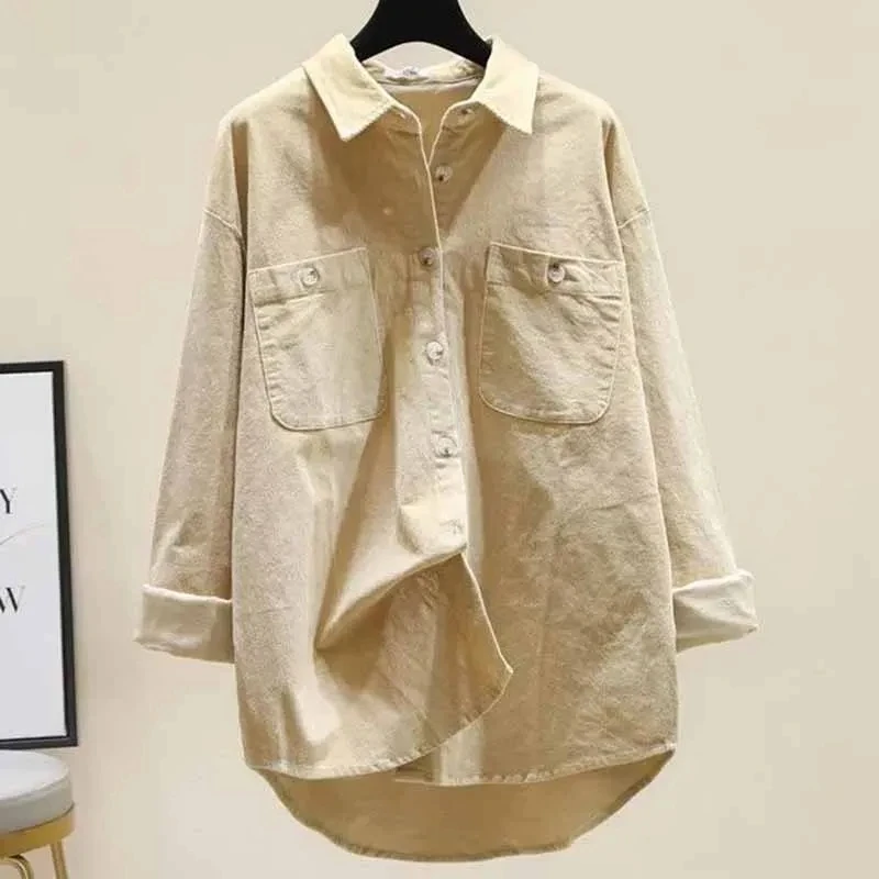 2024 Lente Zomer Nieuwe Corduroy Shirt Dames Puur Katoenen Loszittende Look Dunne Lange Mouwen Jas Vrouwen Shirt Vest Jas