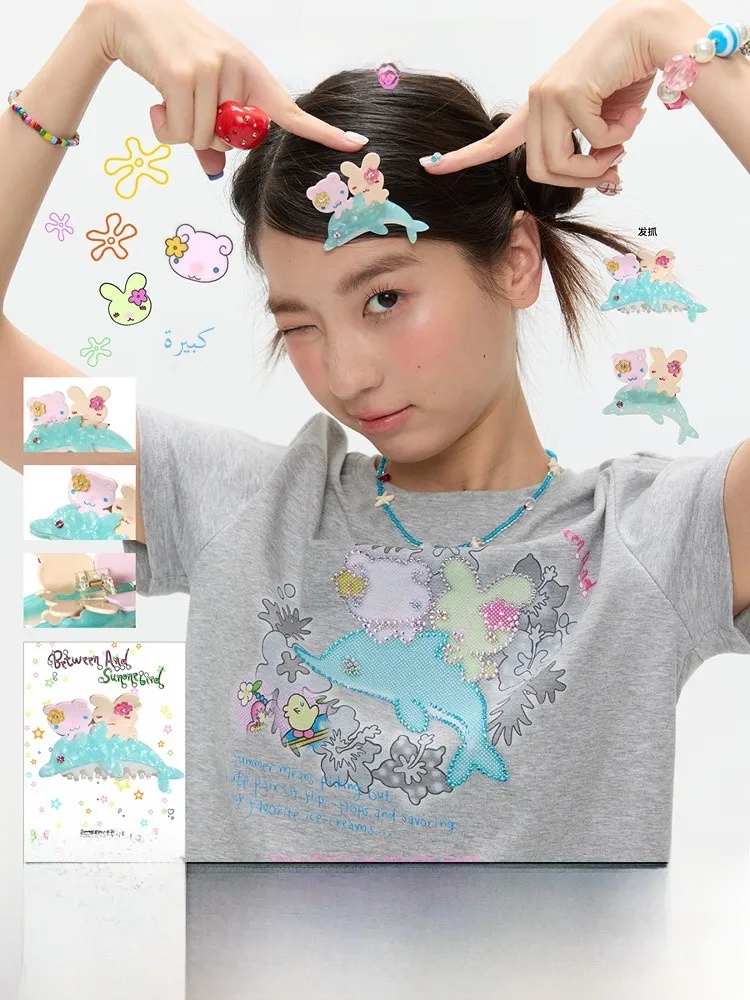 

Cute Surfing Dolphin ark Hair Clip Acetate Hair Claw Faionable Hair Accories Summer Hairpins Girls Hair abbers