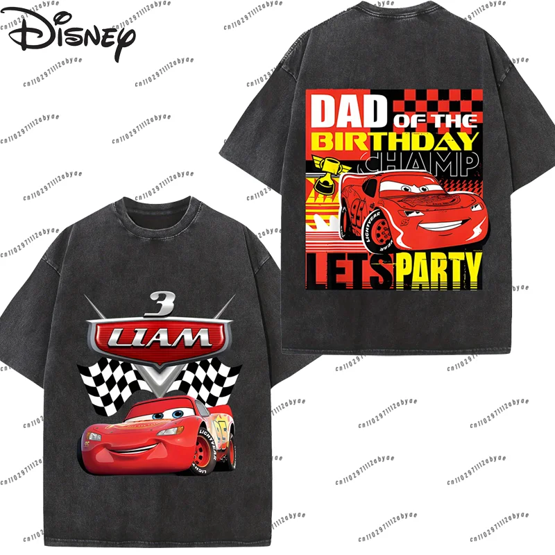 

Women's Lightning McQueen 95 Speed Zone T-Shirt Disney Pixar Car Movie 230G Washed Crew Neck Casual Fashion Short Sleeve Top Men