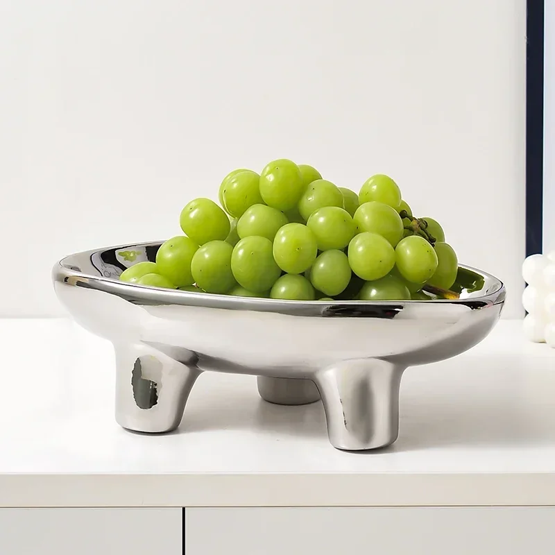 Luxury Ceramic Fruit Bowl Table Ornaments Living Room Household Electroplating Snack Plate Exquisite Atmospheric High-leggedtray