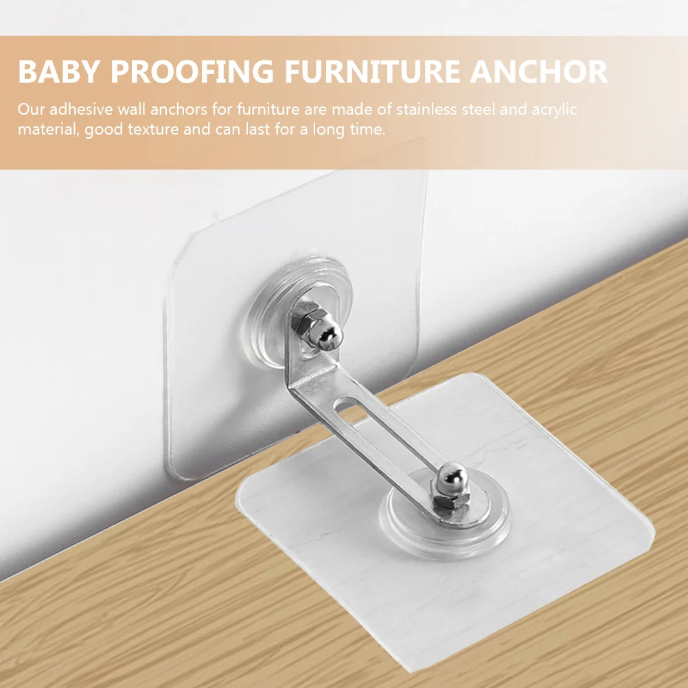 4 Pcs Anti-fall Anchor Furniture Safety Straps Tip Anchors No Punching Holder Tools Kit Stainless Steel Acrylic Wall