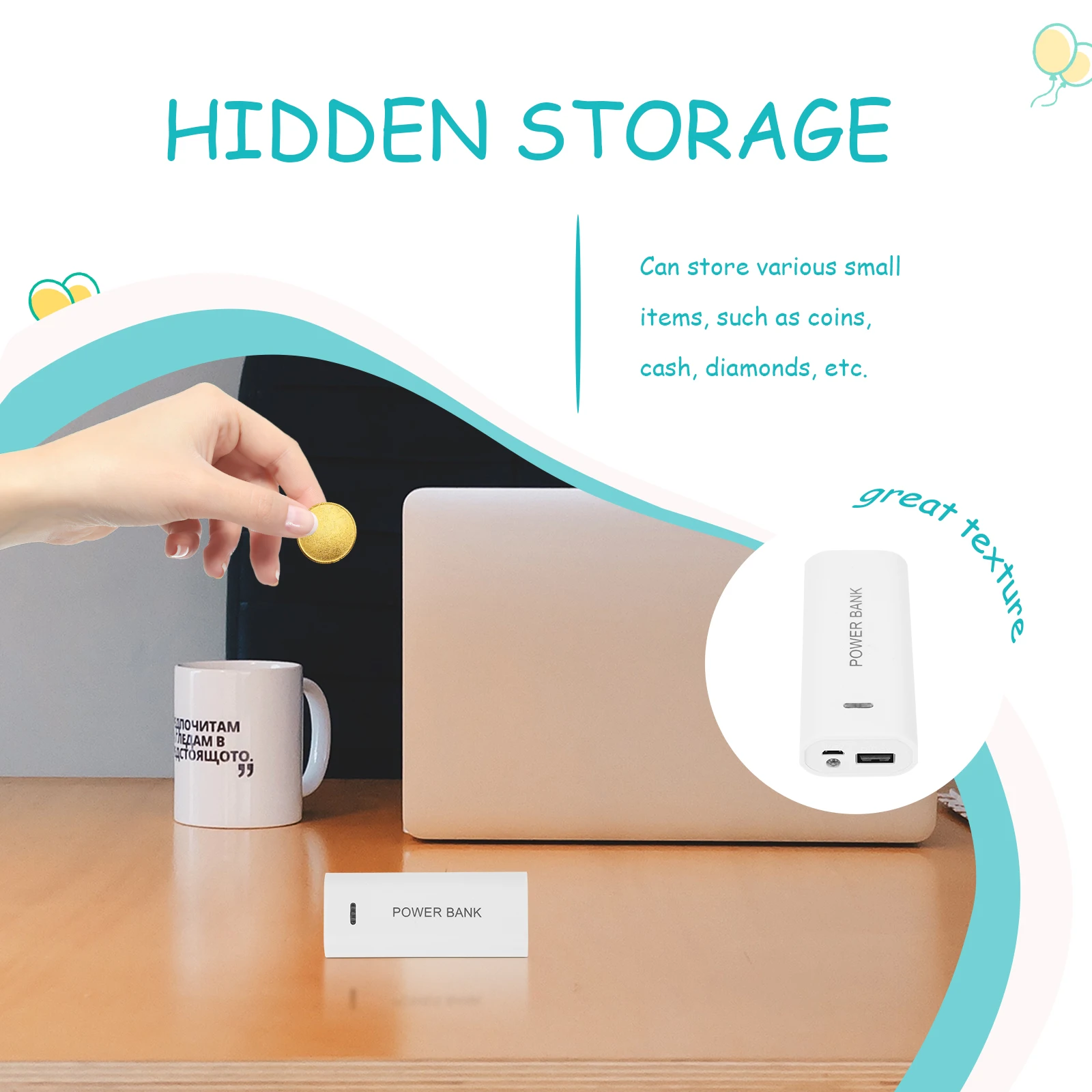 

Hidden Storage Compact Lightweight Fake Power Bank Money Container for Coins Cash Gift Box Hidden Box Packaging