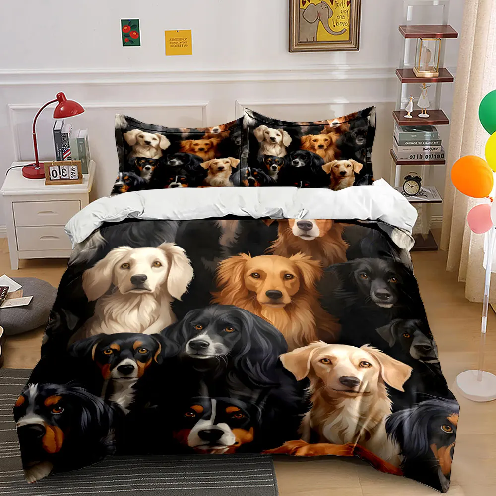Close-up portraits of various dogs Printed Duvet Cover Set 1 Duvet Cover+2 Pillowcase Multi Size Bedroom Bedding Decor