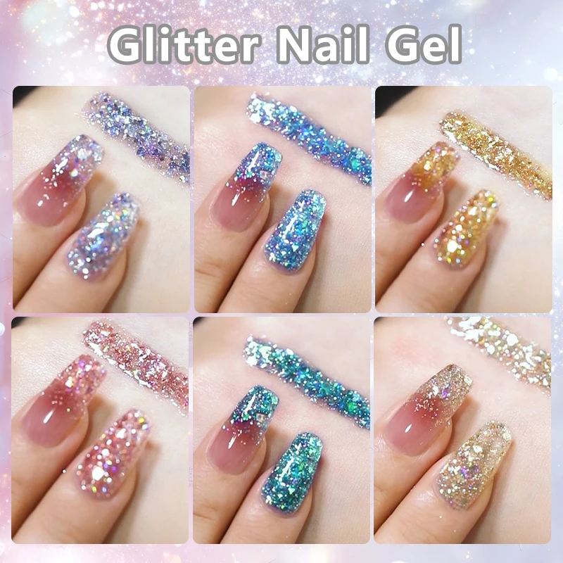 UR SUGAR 7.5ml Champagne Argento Riflettente Glitter Gel Smalto per unghie Lasers Sparkling Hybird Soak Off Nail Art UV LED Vernici