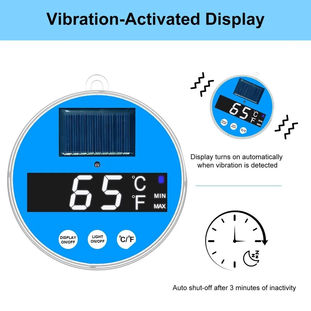 Solar Powered Floating Pool Thermometer With LED Lights And Digital Display For Swimming Ponds Hot Tubs Blue