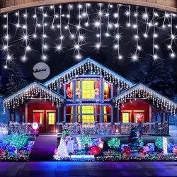 Luces navideñas para exteriores, cortina de carámbanos Led, cadena de luces de 4m, 20m, guirnalda de calle, luces de hadas para adornos navideños de Año Nuevo