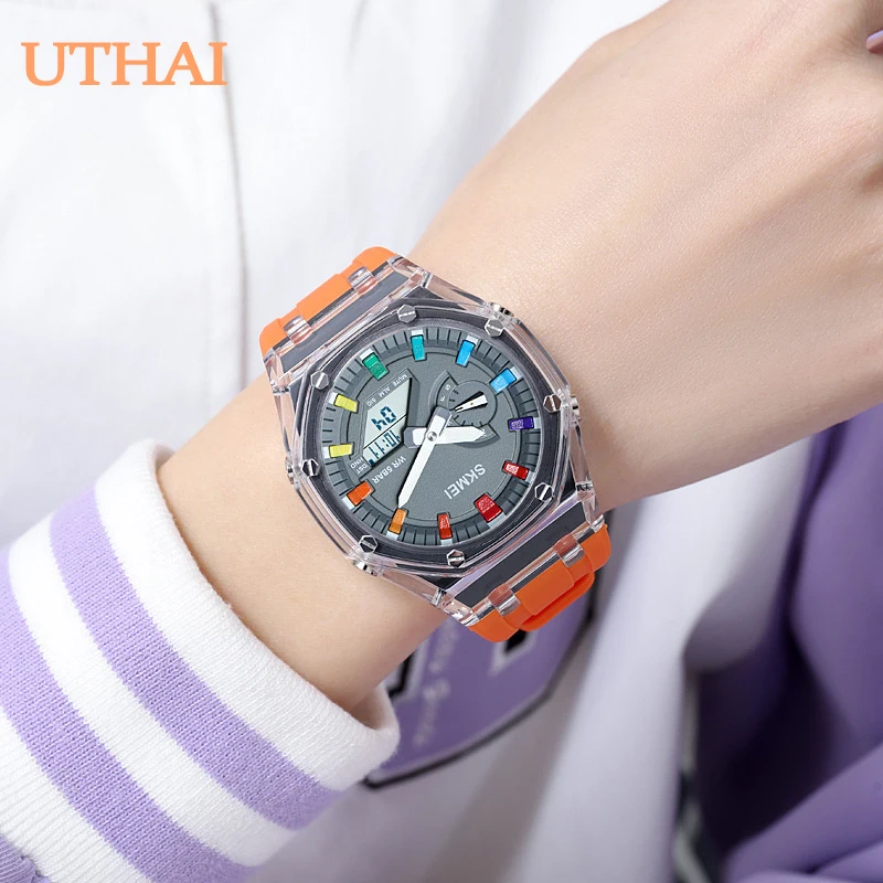 UTHAI CQ253 Couples Colorful Electronic Watch Multi functional Night Light Waterproof Watch Sports Outdoor Handsome Clock