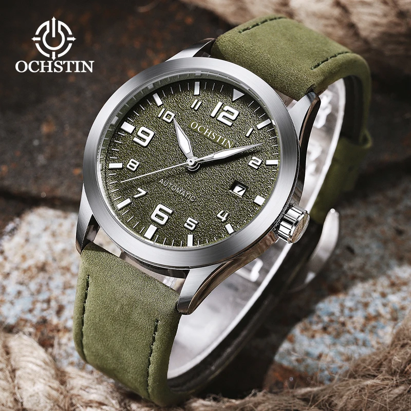 OCHSTIN Men Comfortable Premium Genuine Leather Strap Classic Master Series Automatic Mechanical Watch Waterproof Wristclock