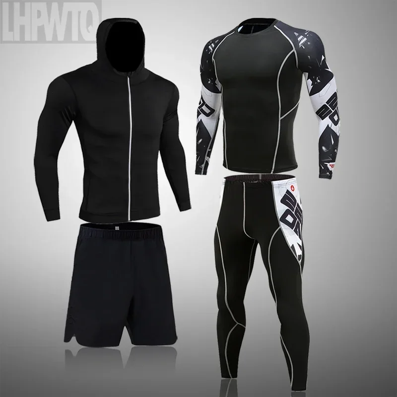 Winter Top Quality New 4-piece Set Sports Thermal Underwear Men Compression Suit Sweat Quick Drying Man Running Clothing ﻿