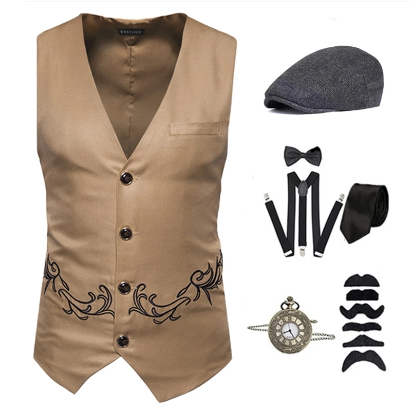 1920s Mens Gatsby Gangster Vest Costume Accessories Set Fedora Hat for Men Retro Costumes Anime Accessories Vintage Vest