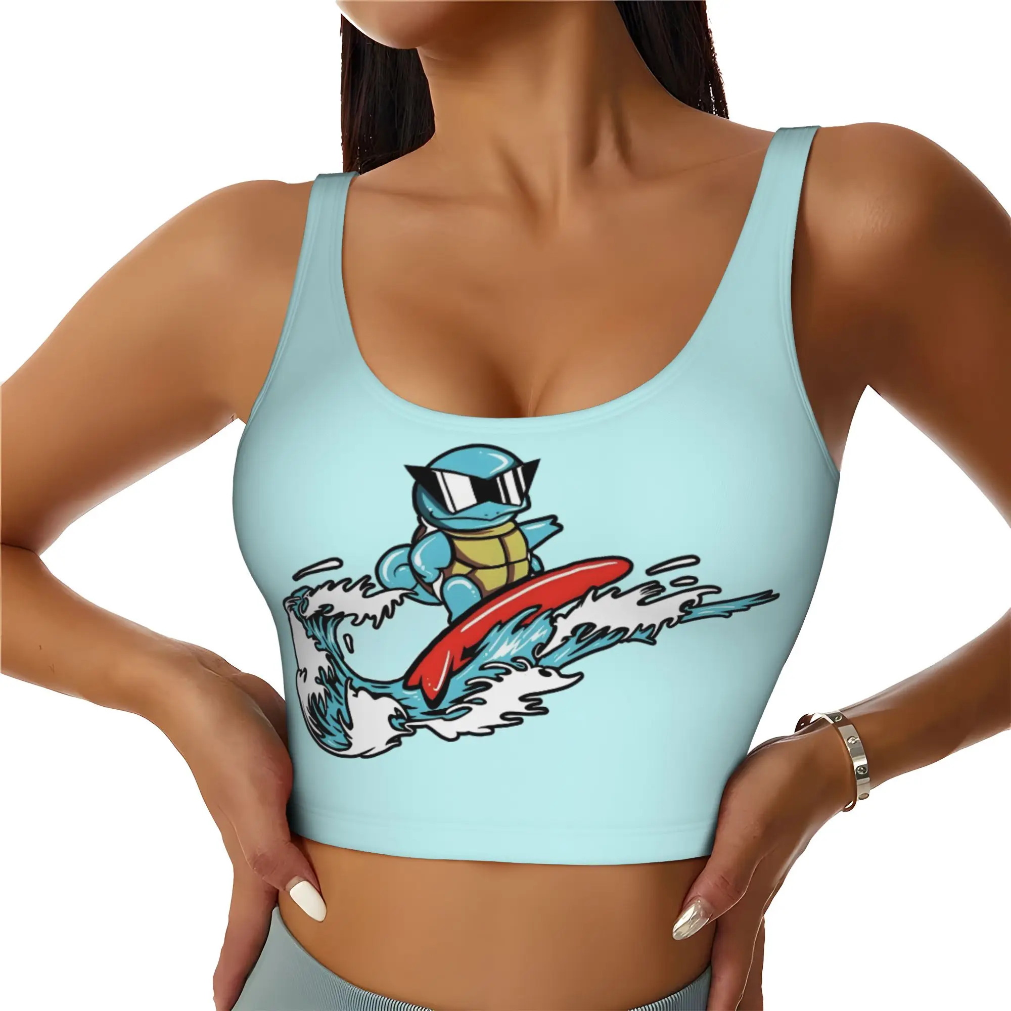 Custom Squirtles Workout Crop Tank Tops for Women Anime Yoga Sports Bras