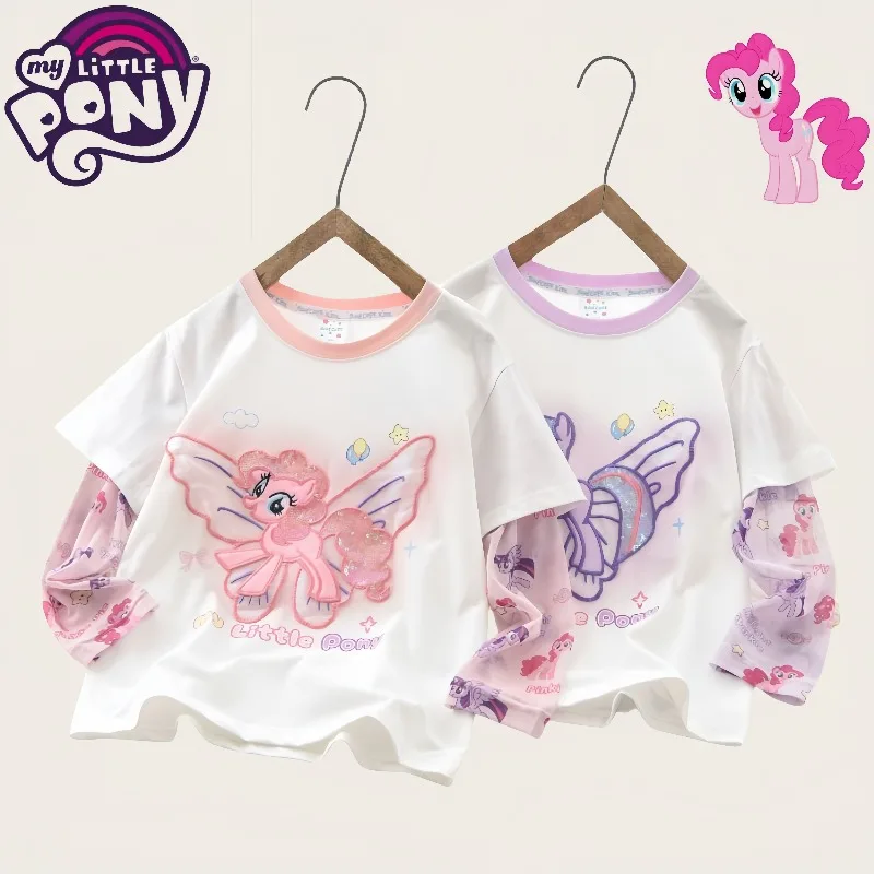 

Солнцезащитный крем My Little Pony для девочек, две футболки с милыми героями мультфильмов, креативные модные хлопковые летние новые детские топы, подарки на день рождения