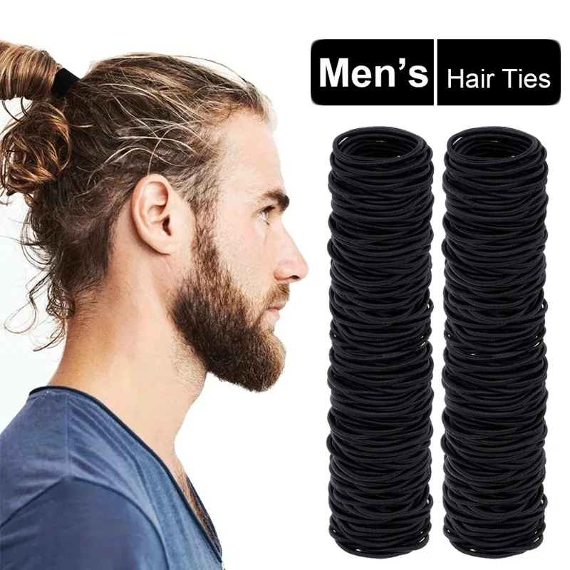 

30/50/100pcs/set Black Hair Ties for Men Woman No Damage No Breakage Ribbon Flat Hair Bands for Guys Long Men Hair Accessories