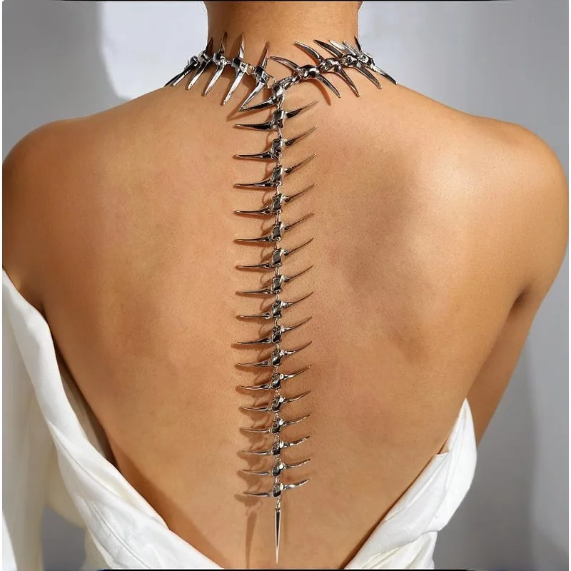 Fashion hip-hop style fishbone alloy necklace for men and women, suitable for festival parties and street looks