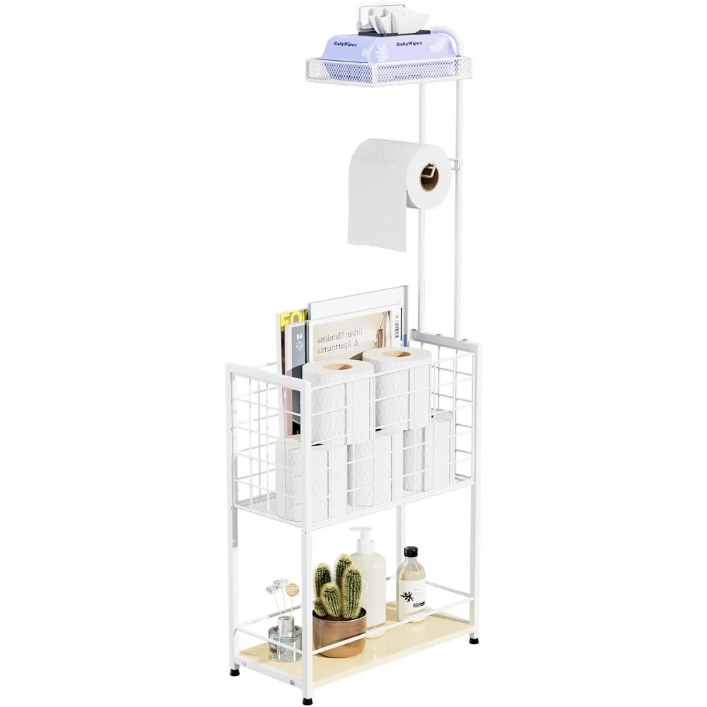 

4-Tier Freestanding Toilet Paper Stand with Shelf - Bathroom Storage Rack for Tissue