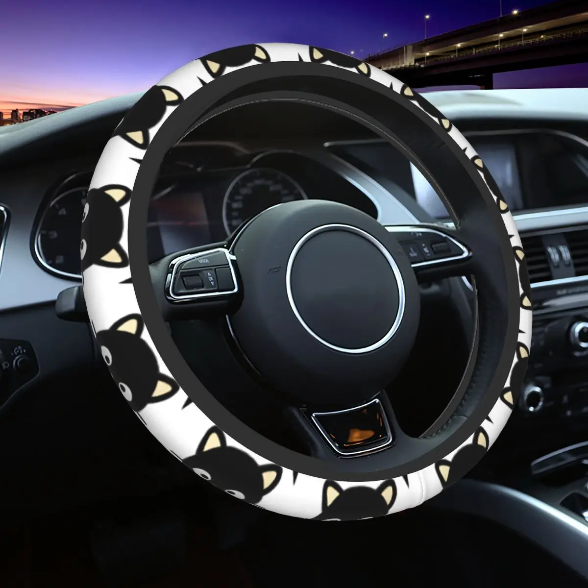 

Chocochat Cartoon Car Steering Wheel Cover Elastic Protective Cover Funny Auto Accessories for 14.5-15Inches