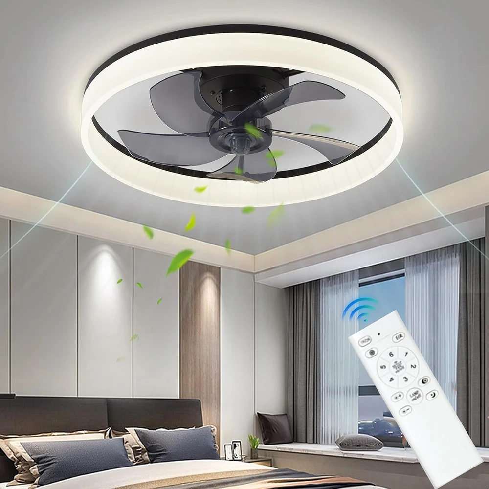 

Smart Ceiling Fan with Lights and Remote 6 Speeds Dimmable LED Fan Lamp Flush Mount Ceiling Fan for Bedroom Living Room Kitchen