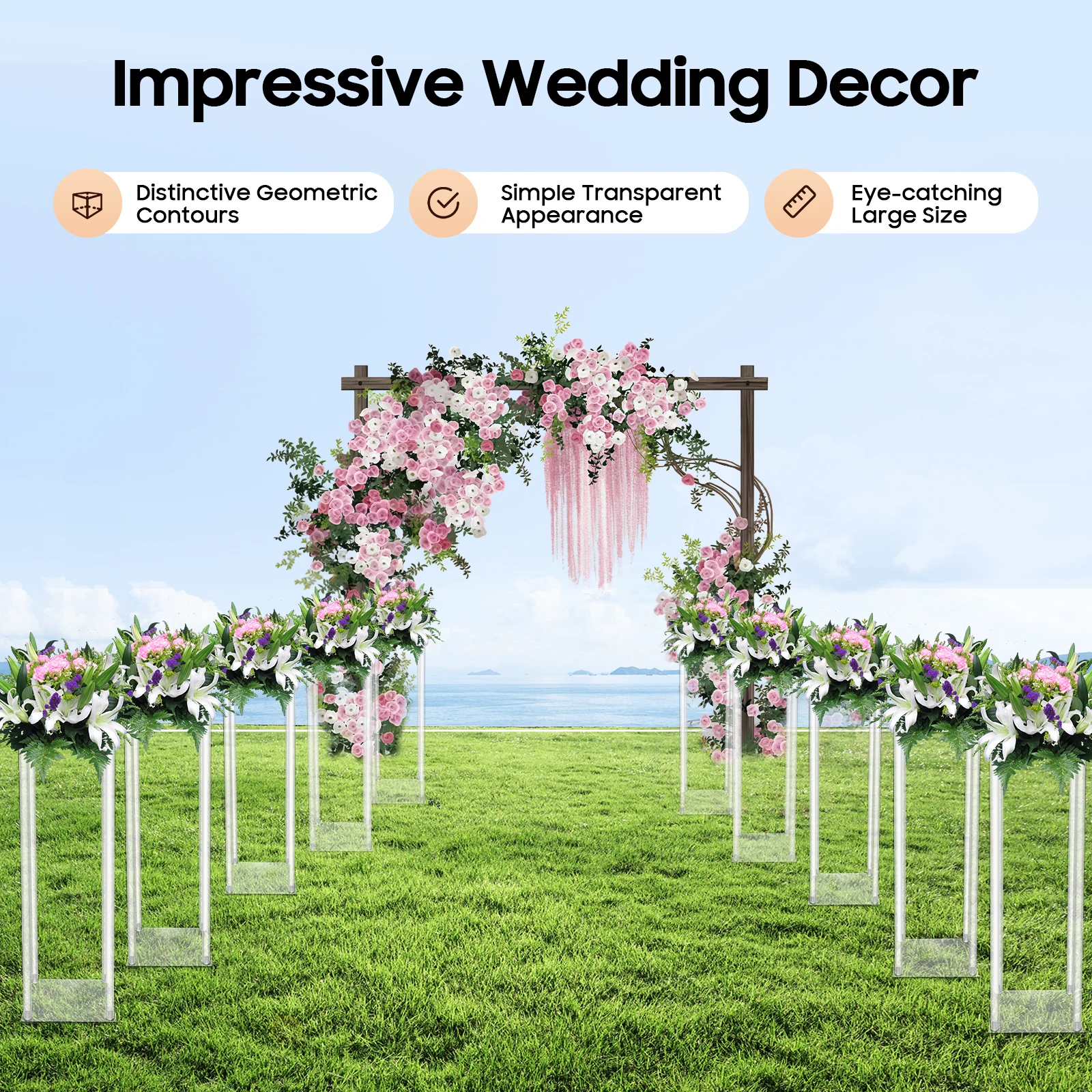 

10 шт., прозрачная колонна, подставка для цветов, акриловая ваза, свадебные центральные элементы, геометрическая подставка для домашнего декора