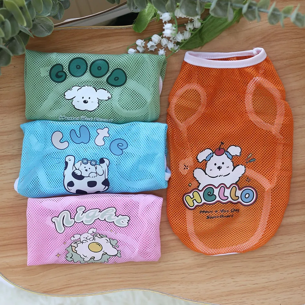 Cute Breathable Pet Mesh Vest Cartoon Pattern Thin Dog Summer Clothes Soft Cat Sunscreen Vest Medium and Large Dogs
