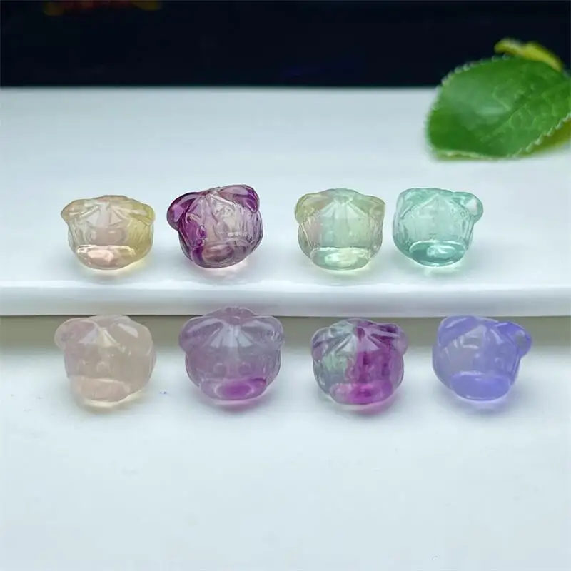 5PCS Natural Fluorite Strawberry Quartz Bear Carving Making For Earring Bracelet Jewelry Gift DIY Accessories 11-12MM