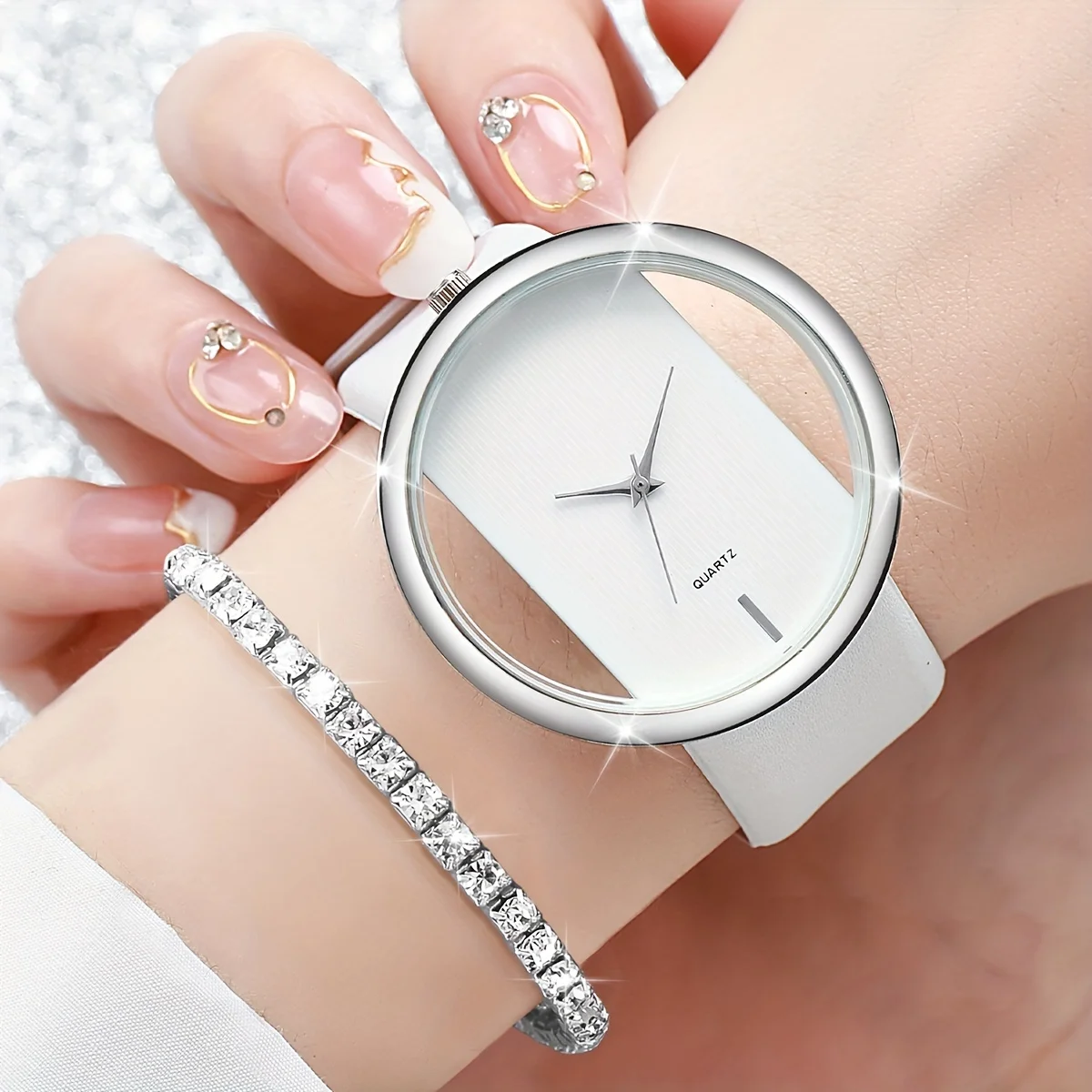 6 Stks/set Dames Uitgehold Quartz Horloge Analoog Pu Lederen Polshorloge En Sieraden Set, Cadeau Voor Mama Haar
