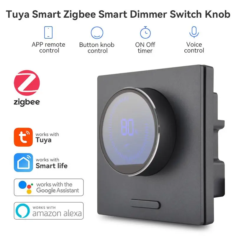 Top Tuya Smart Home Zigbee Knob Dimmer Switch Glass Panel Rotary Light Switch Timing APP Remote Control for Alexa Google