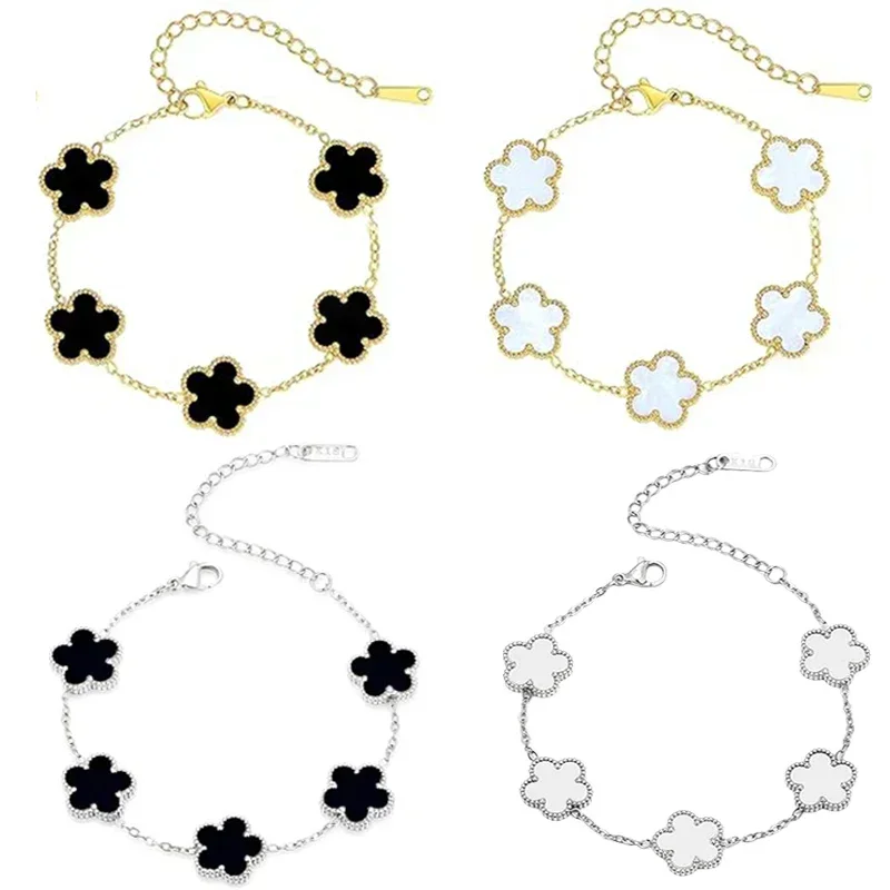 Pulseras de mano Lucky Clover para mujer, joyería de flores de doble cara, regalos, pulsera de acero inoxidable, pulseras chapadas en oro para hombre