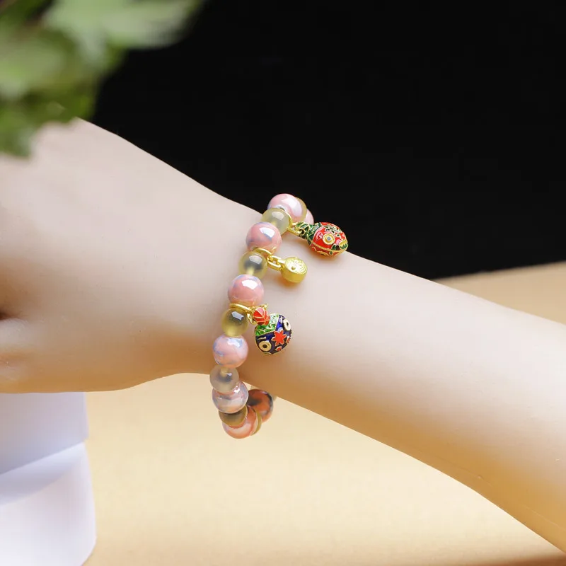 Chinese Style Colorful Fragrant Grey Glass Beads Bracelet Lucky Beads Men's and Women's High-end Jewelry for Peace and Joy