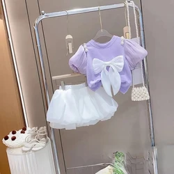 Baby Girls Summer Set New Children's Short sleeved T-shirt Short Skirt Set Western Fashion Korean Thin Cute Two Piece Set