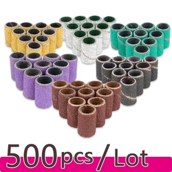 500pcs Nail Sanding Bands Nail Drill Bit Caps Accessories for Manicure Gel Polish Removing Manicure Tool 80# 120# 180# 240# Set