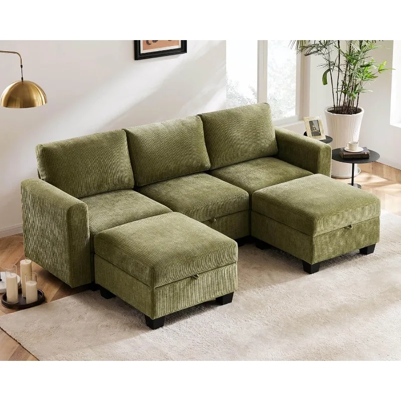 

Luxury Modular Sectional Sofa W/Storage Seat, 92" U Shaped Modular Couch with Reversible Chaise,5 Seater Sofa for Living Room