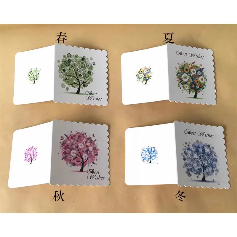 Foldable Four Seasons Greeting Cards for Business Customers Hotels and Florists with 100 Cards Set and Unique Blessing Messages