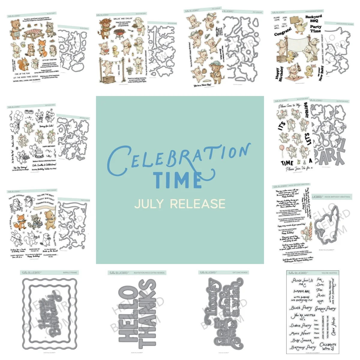 Birthday Block Party BBQ Mice Pig Ripple Frame Metal Cutting Dies Clear Stamps for DIY Decorating Scrapbook Paper Card July 2026