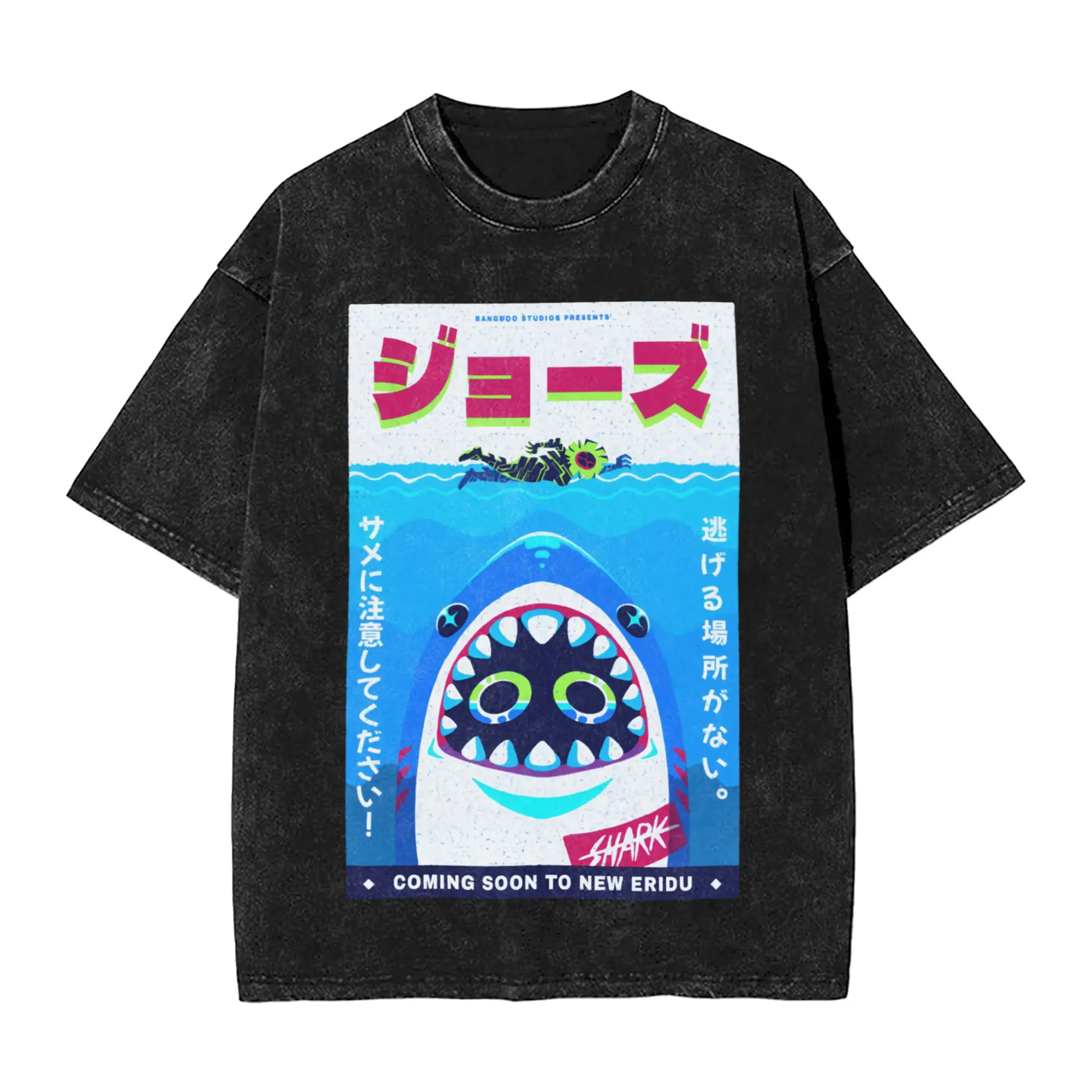 SHARK BANGBOO Zenless Zone Zero T Shirts Hip Hop Washed Short Sleeve Oversize T-Shirts for Men Tops Streetwear Graphic Tees