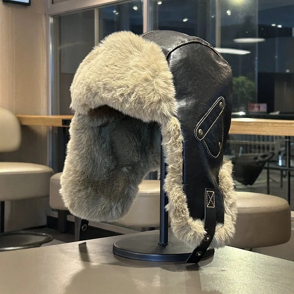 Stylish Leather Pilot Cap with Winter-Ready Fleece Lining Warm and Cozy Streetwear Earflap Hat for Men