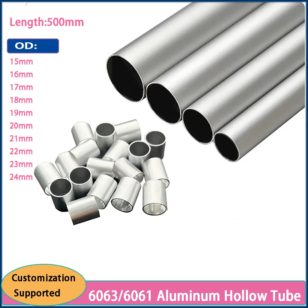6061/6063 Aluminum Alloy Hollow Capillary Tube OD 15-24mm  L=500mm Straight Aluminium Pipe Hardware Raw Material