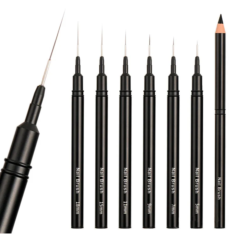 1/6 قطعة 5/7/9/11/15/18 مللي متر مقبض أسود الفن بطانة دهان داي فرشاة رسم خطوط شريط زهرة اللوحة القلم UV فرشاة جل #1