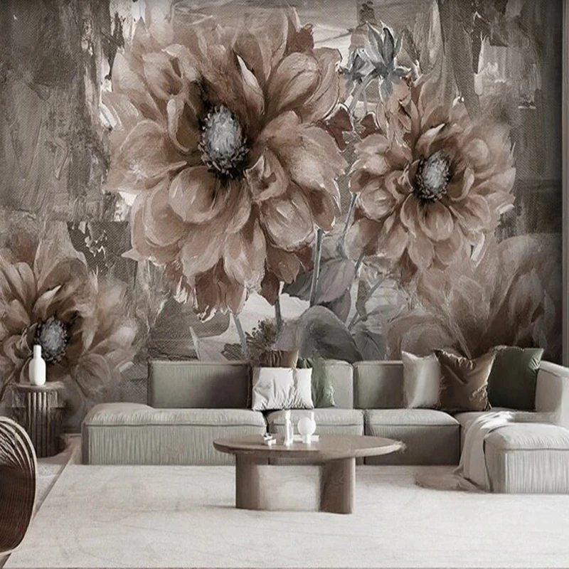 

MU8958 European-style retro oil painting blue flower background wall simple European-style TV background wall