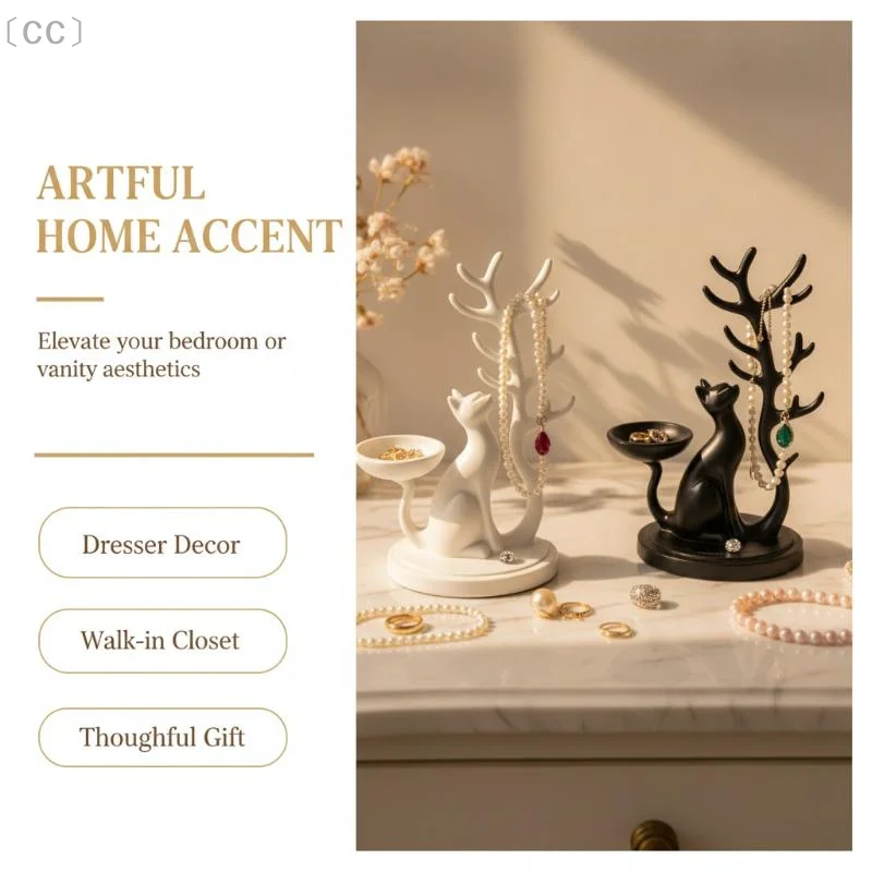 〔CC〕Tree Shaped Cat 3D Printed Jewelry Tray Creative Desk Organizer Storage Holder for Bracelet Ring Earring Travel Use〔88〕
