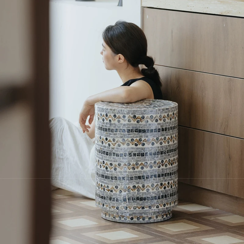 Creative Shell Tea Table,Cylindrical Coffee Table,Living Room Side Table,Round Nightstand,Home Decor Storage Desk,Art Furniture
