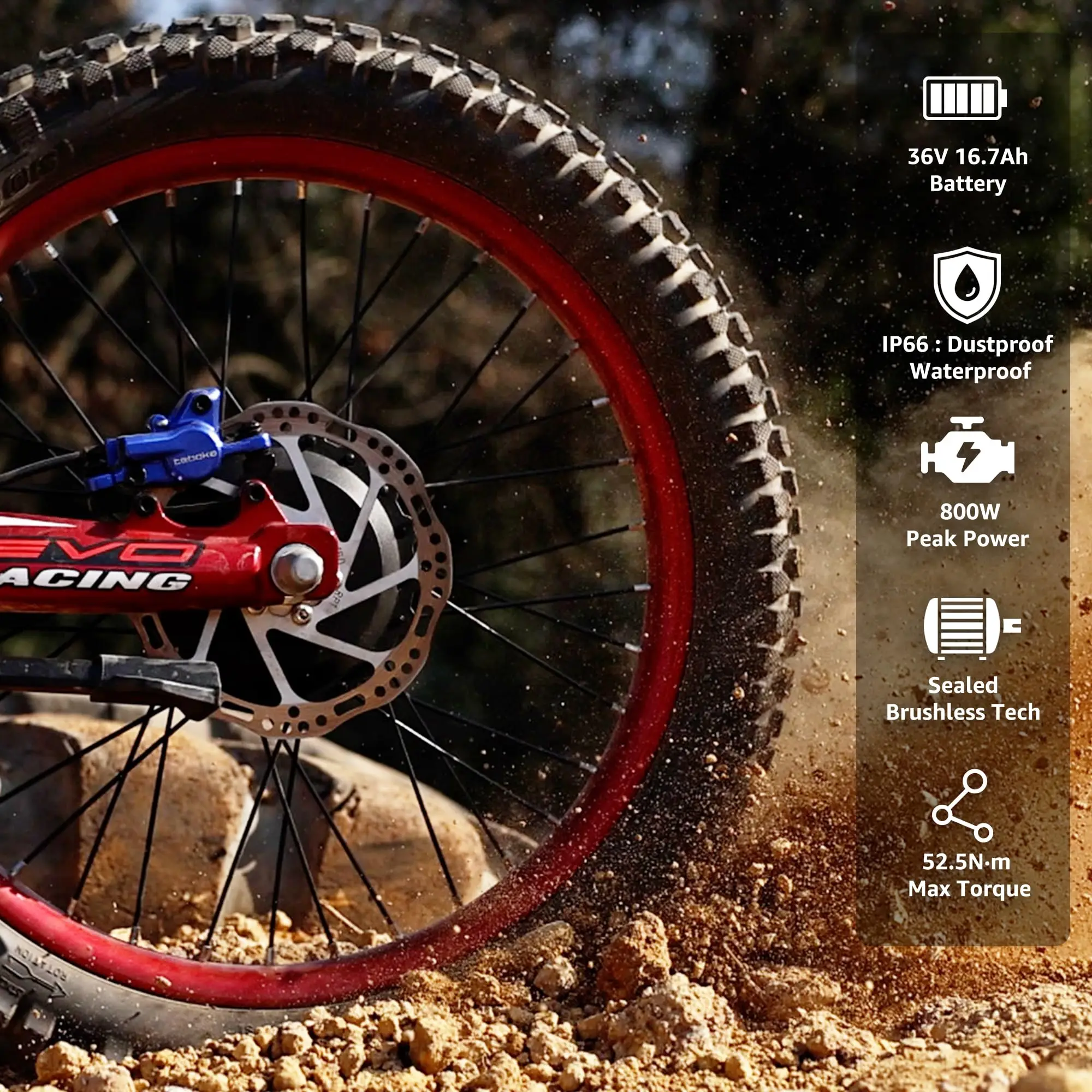 RFN Racing 18 elektrische crossmotor voor kinderen - 36V 3-speed stunt-springfiets - lichtgewicht aluminium frame elektrische fiets voor leeftijd 14+