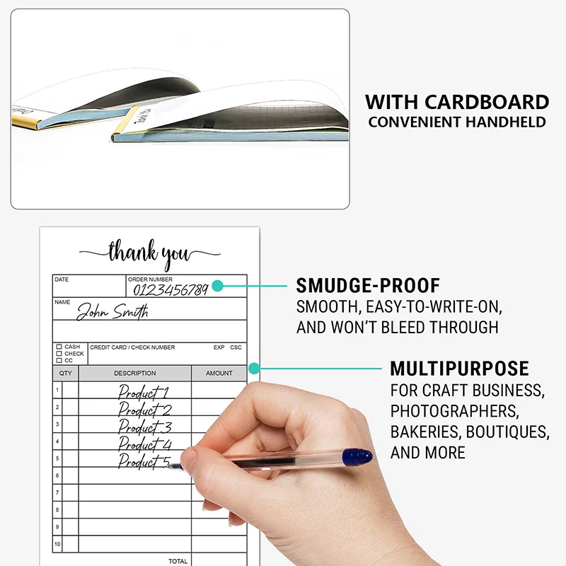 1 كتاب إيصالات من الورق الكربوني، كتاب استلام شكرًا لك - كتاب فاتورة الأعمال الصغيرة لطلب المبيعات - (50 كل أبيض/أصفر) #3