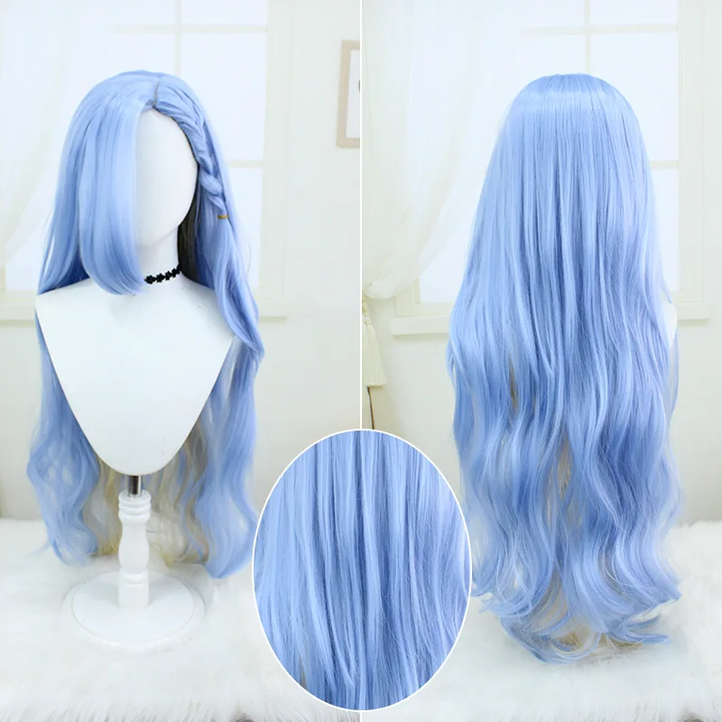 Anime Reverse:1999 37 Cosplay Wig Long Curly Hair Blue Yellow Mixed Color Heat Resistant Synthetic Wig With Rose Net Cosplay Wig