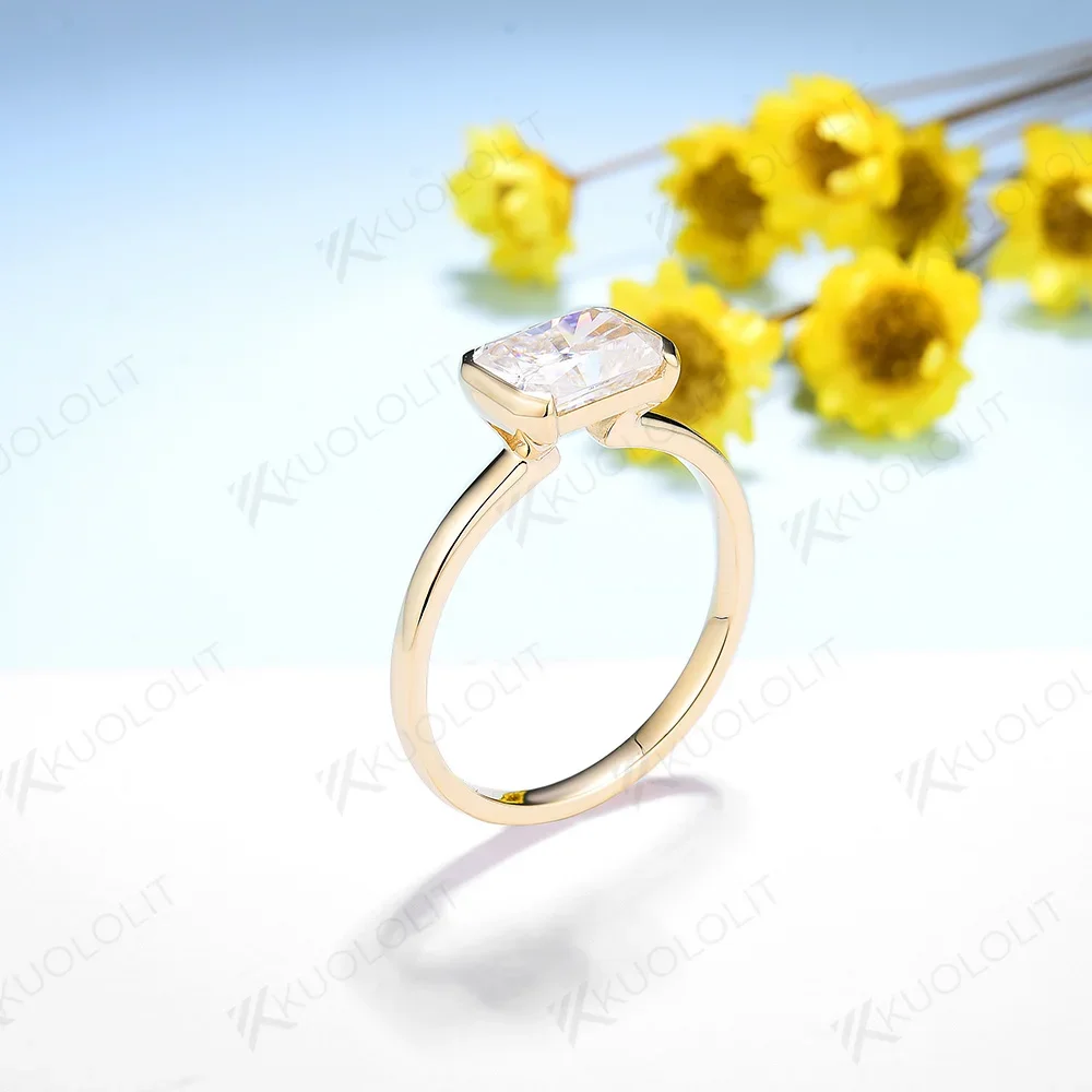 2CT Radiant Cut D Color VS1 Moissanite Ring GRA Certified S925 Sterling Silver 10K/14K/18K Yellow Gold Plated Band Pass Diamond Tester Anti Tarnish Fine Jewelry Women Engagement Anniversary Custom Wedding Proposal Gift Anti Allergy
