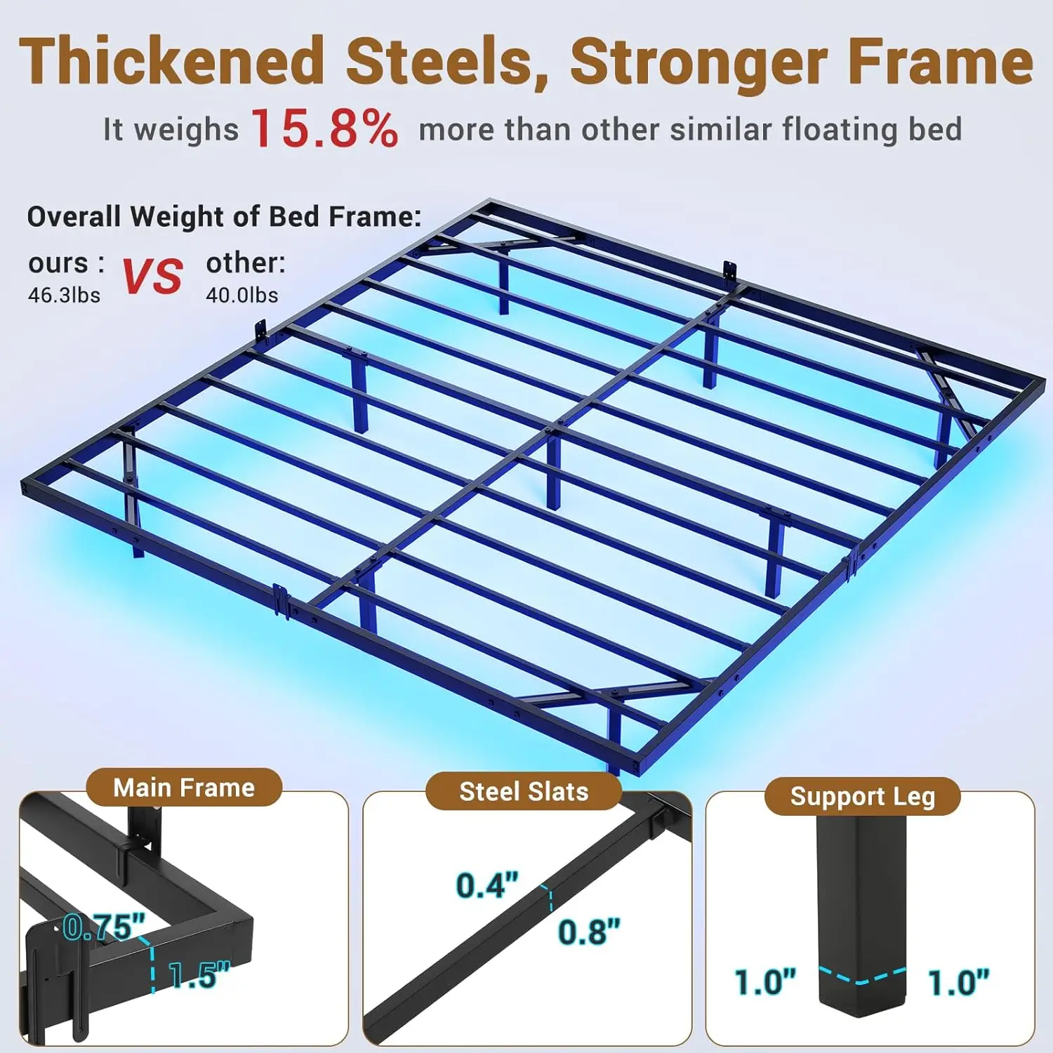 NEW Floating Bed Frame King Size with LED Lights, Metal Platform King Bed, No Box Spring Needed, Easy to Assemble (King)