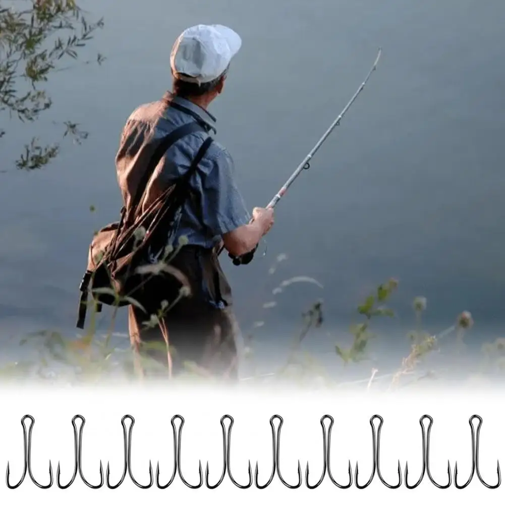 50Pcs Classic Double Fishing Hooks, High Carbon Steel Barbed Frog Hooks, Sharp Open Shank Fishing Bait Hooks for Freshwater Salt