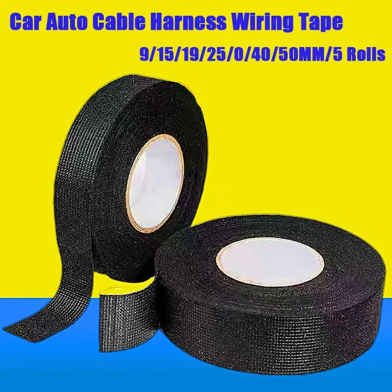 

15 Meters 9-50MM 5 Rolls Heat-resistant Adhesive Cloth Fabric Tape Velvet Harness Wiring Loom Electrical Heat Cable Protection