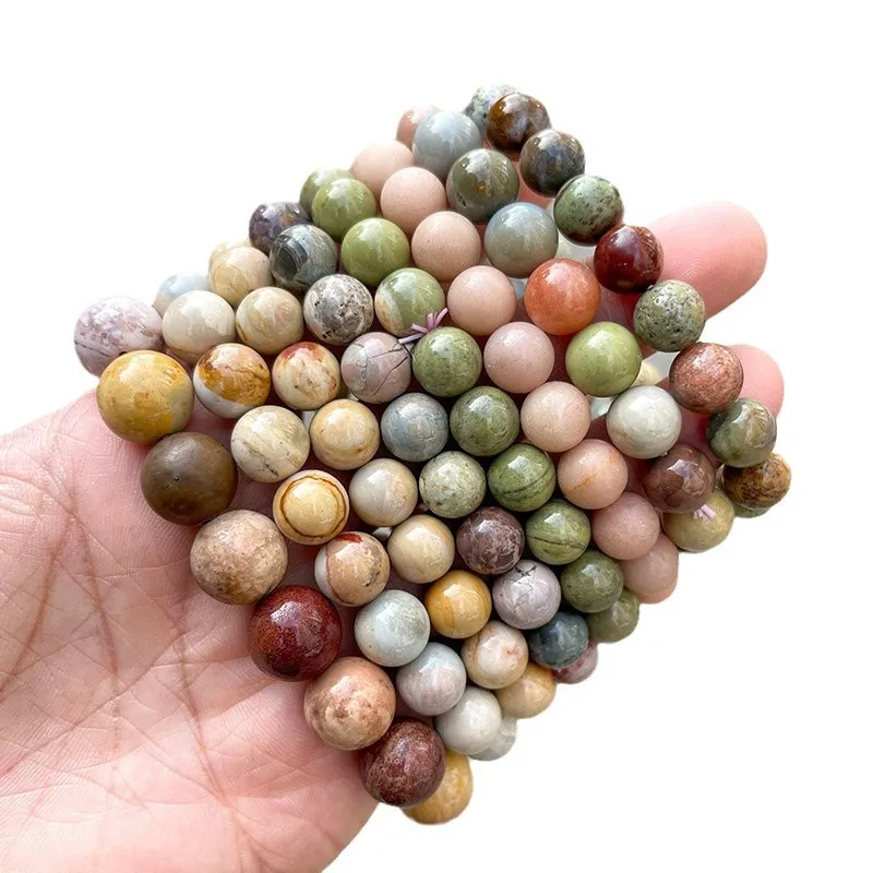 

Shinzue 3ANatural Oil Painting Alashan Stone Bracelet Ethnic Style Unisex Versatile Round Bead Jewelry